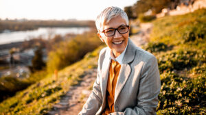 Photo of woman smiling because she's found her purpose in leadership and understands why purpose-driven leadership is important