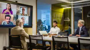 Photo of a team working in a hybrid workplace