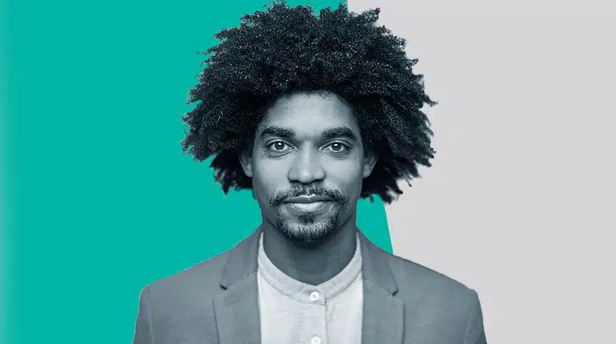 image of man with color background representing value alignment in the organization